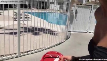 This sexy blonde masturbates by the pool with a huge toy for your best enjoyment